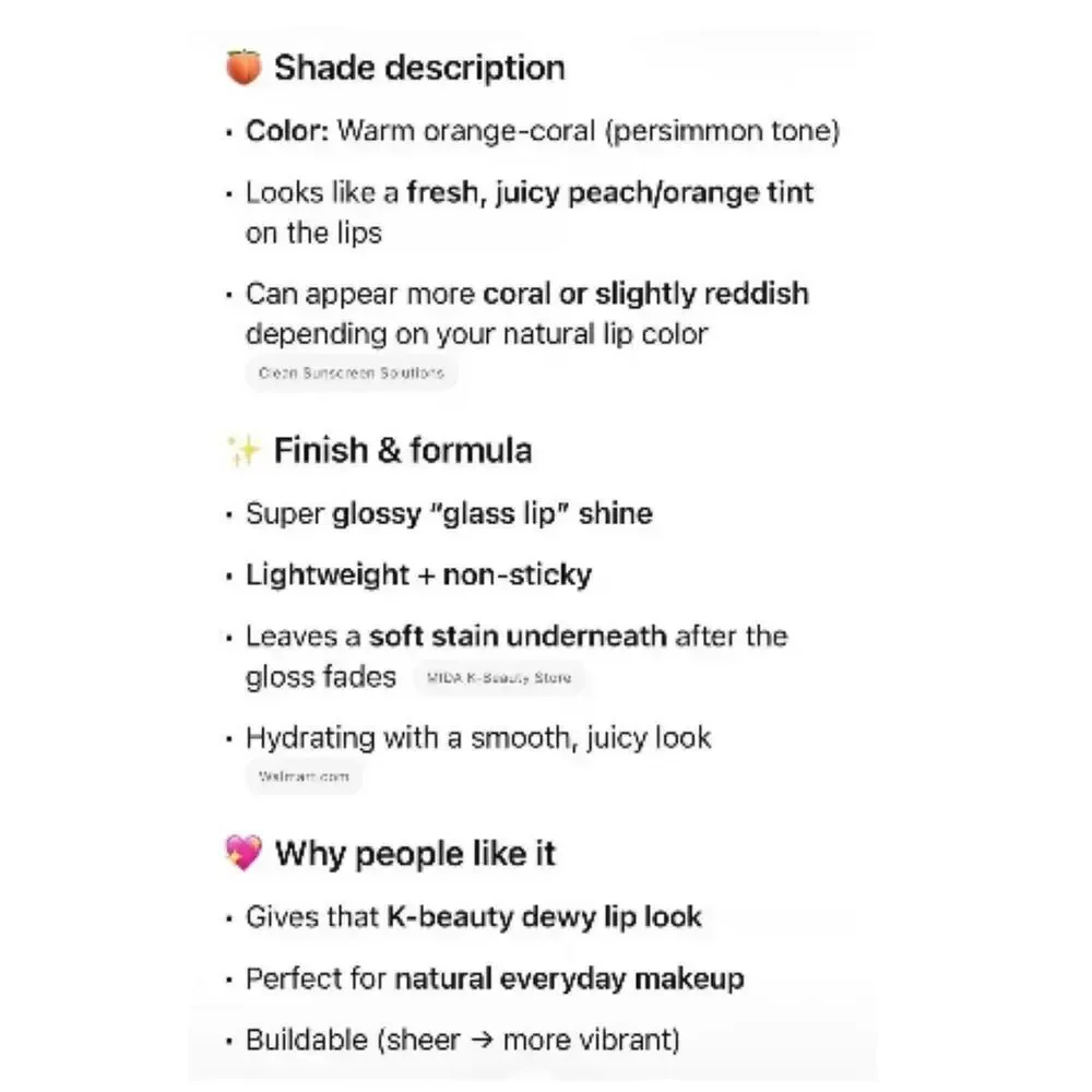 COLORGRAM - NWTIB - Fruity Glass Tint in #05 Sweet Persimmon. Full Size K-Beauty